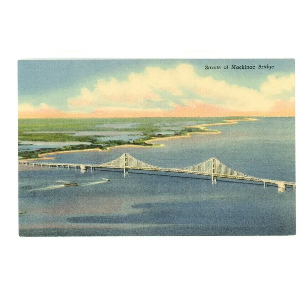 Vintage Postcard Straits of Mackinac Bridge‎ South North Shore Michigan Unposted